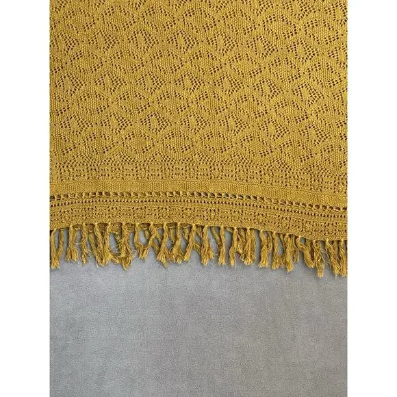 Torrid Crochet Knit Short Sleeve Top Sz 2X Mustard Cotton Fringe Open Knit Layer - Picture 5 of 11